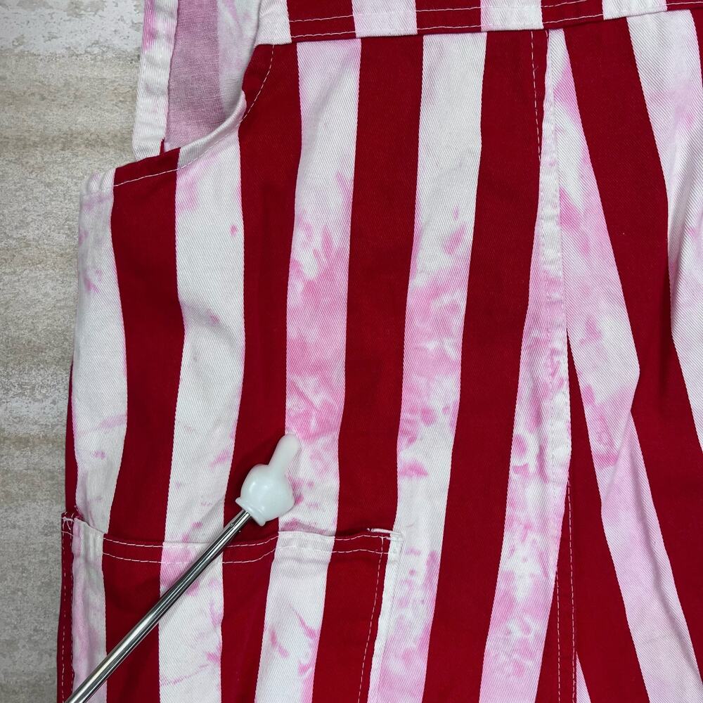 Vintage 90s Game Bibs Overalls Mens S Baggy Fit Wide Leg Red White Striped Work - Picture 3 of 4